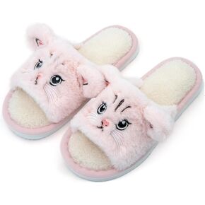 إمرأة لطيف الكرتون القط المنزل النعال المفتوحة تو عدم الانزلاق موجة وحيد فو الفراء الشريحة أفخم شبشب منزل أحذية للرجال زوجين in Kuwait