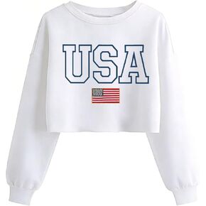 USA Flag Sweatshirts for Women: Embroidered 4th of July Shirts Long Sleeve Patriotic Crop Sweatshirt in Saudi Arabia