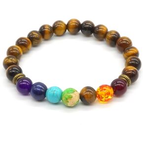 7 شقرا شفاء سوار الأحجار الكريمة نمور العين كومبو العلاج اليوغا سوار 8 مللي متر حجر حبة تمتد سوار in Kuwait