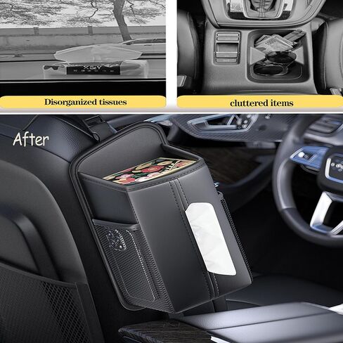 Car Tissue Holder, Multi-Purpose Car Storage Organizer, Fits Large Tissue Box, Side Pockets for Phone, Waterproof, Universal Fit for Vehicle Seat Side Back and Front in Kuwait