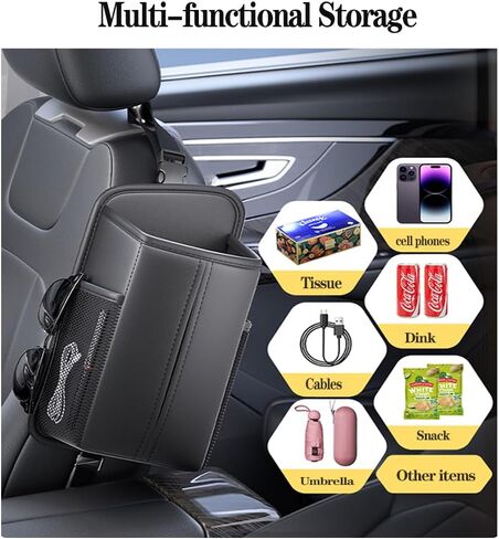 Car Tissue Holder, Multi-Purpose Car Storage Organizer, Fits Large Tissue Box, Side Pockets for Phone, Waterproof, Universal Fit for Vehicle Seat Side Back and Front in Kuwait