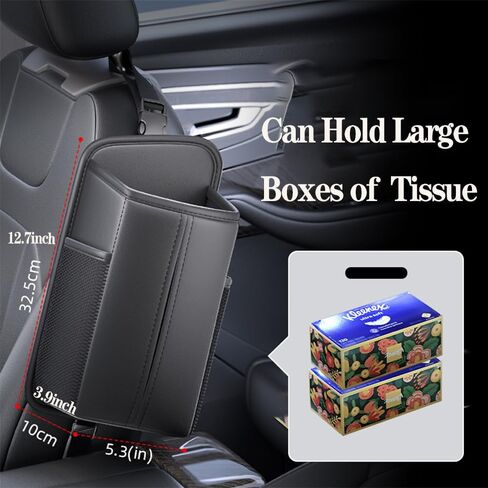 Car Tissue Holder, Multi-Purpose Car Storage Organizer, Fits Large Tissue Box, Side Pockets for Phone, Waterproof, Universal Fit for Vehicle Seat Side Back and Front in Kuwait