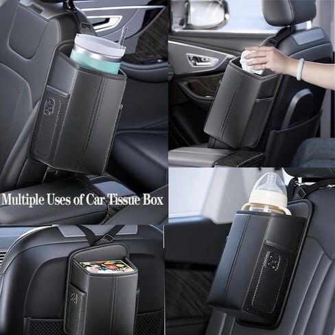 Car Tissue Holder, Multi-Purpose Car Storage Organizer, Fits Large Tissue Box, Side Pockets for Phone, Waterproof, Universal Fit for Vehicle Seat Side Back and Front in Kuwait