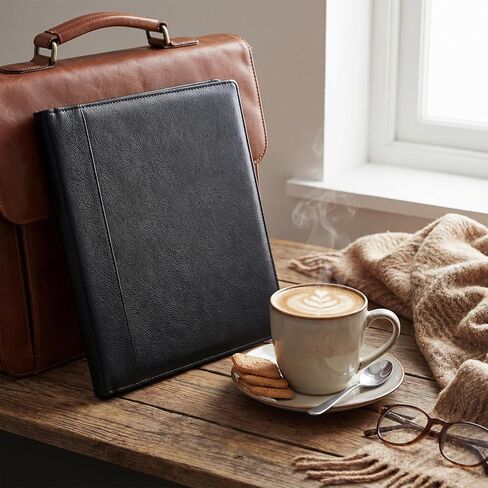 غلاف دفتر شيكات جلدي مقاس 9 1/2 × 9 بوصة دفتر شيكات الأعمال، 3 في كل صفحة، مجلد شيكات تنفيذي أسود للأعمال المصرفية الشخصية in Kuwait