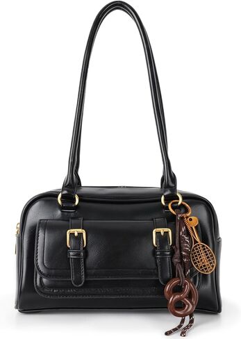 Y2k Shoulder Bag for Women Trendy Top Handle Boston Bag PU Leather Bowler Bag Y2k Purse Handbag with Pendant in Saudi Arabia