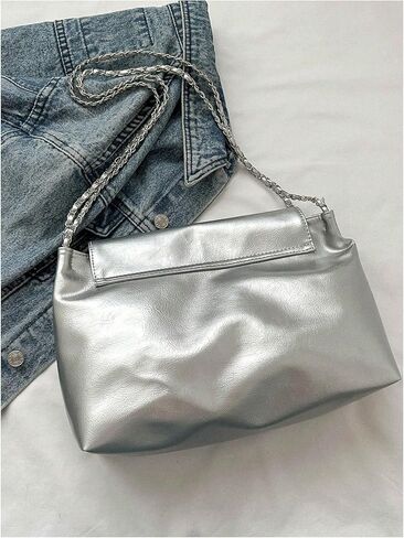 SweatyRocks Women's Sparkly Silver Hobo Bags Metallic PU Leather Shoulder Bags in Saudi Arabia