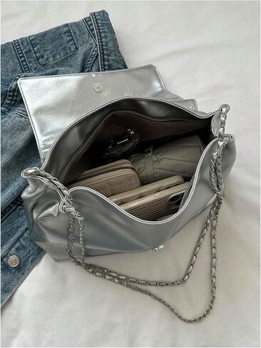 SweatyRocks Women's Sparkly Silver Hobo Bags Metallic PU Leather Shoulder Bags in Saudi Arabia
