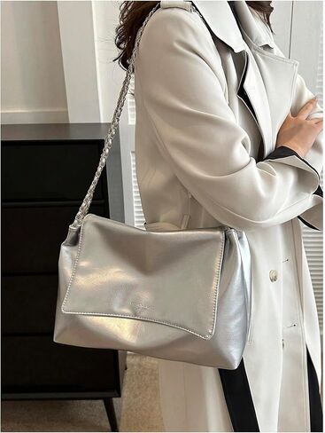 SweatyRocks Women's Sparkly Silver Hobo Bags Metallic PU Leather Shoulder Bags in Saudi Arabia