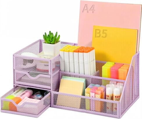 منظم مكتب شبكي من لافاتينو مع 6 حجرات ودرجين، منظم أكبر لسطح المكتب ومساحات العمل متعدد الوظائف للمكتب والفصول الدراسية ومستلزمات النوم (أبيض) in Kuwait