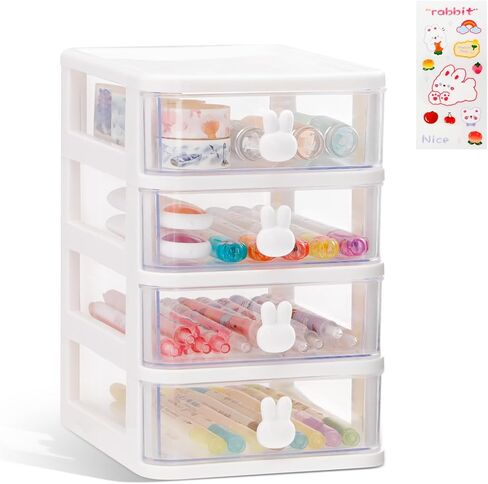 منظم مكتب مع درج، منظم مكياج قابل للتكديس أبيض، صندوق تخزين بلاستيكي صغير لسطح المكتب أو منضدة الحمام أو خزانة الملابس أو المدرسة أو المنزل أو المكتب (3 طبقات) in Kuwait