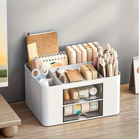 Two Drawer Storage Boxes, Home Office Desktop Storage Boxes, White in Saudi Arabia