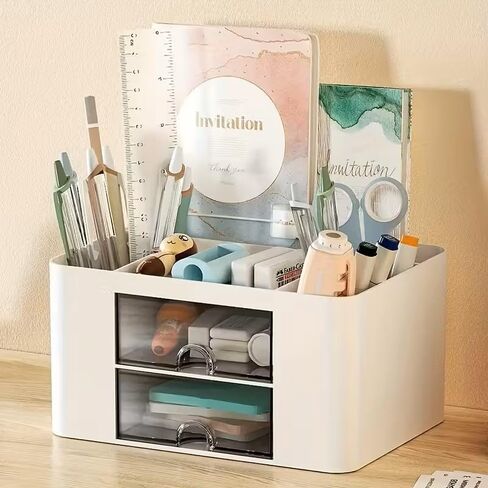 Two Drawer Storage Boxes, Home Office Desktop Storage Boxes, White in Saudi Arabia