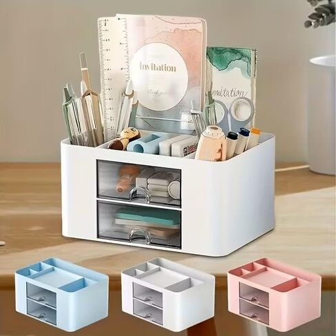 Two Drawer Storage Boxes, Home Office Desktop Storage Boxes, White in Saudi Arabia
