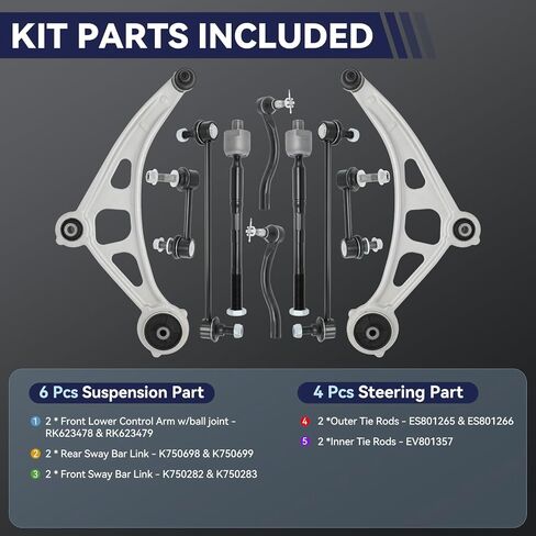 Front Lower Control Arm Compatible with 2015-2024 Nissan Murano, 2016 2017 2018 2019 2020 2021 2022 2023 Left and Right Kit w/Ball Joint Sway Bar Link Outer & Inner Tie Rod End in Saudi Arabia