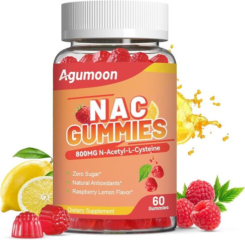 Agumoon NAC Gummies 800mg، مكمل NAC N-Acetyl Cysteine، مكمل مضاد للأكسدة، دعم المناعة للبالغين والأطفال، خالي من السكر - 60 علكة نباتية in Kuwait