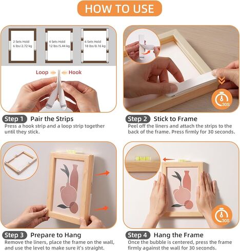 شرائط تعليق الصور شديدة التحمل، 20 زوجًا (40 شريطًا) لاصقة خالية من التلف للتعليق على الحائط لإطارات الصور وفنون الحائط والديكورات، لا حاجة إلى أظافر أو أدوات، إزالة نظيفة للأسطح الملساء in Kuwait
