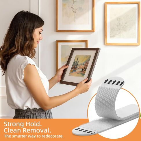 شرائط تعليق الصور شديدة التحمل، 20 زوجًا (40 شريطًا) لاصقة خالية من التلف للتعليق على الحائط لإطارات الصور وفنون الحائط والديكورات، لا حاجة إلى أظافر أو أدوات، إزالة نظيفة للأسطح الملساء in Kuwait