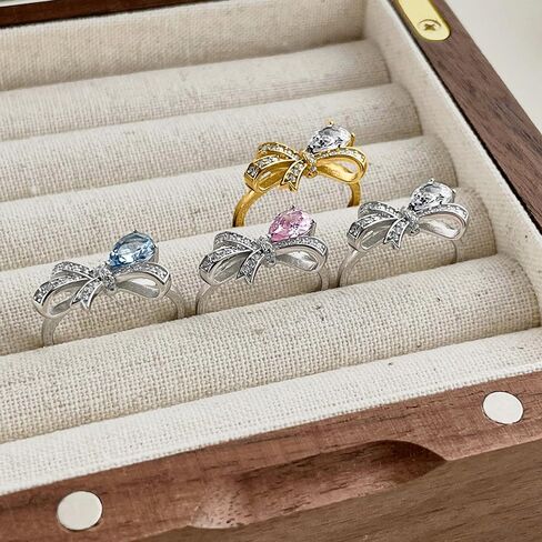 S925 Sterling Silver Dainty CZ Bow Ring for Women, Cute Shiny White Cubic Zirconia Bowkont Rings for Mother Daughter Engagement Wedding Mother’s Day Ring Size 6-9 in Saudi Arabia