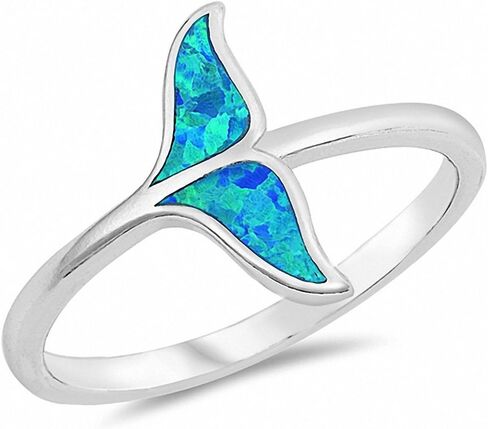 Blue Apple Co. Whale Tail Ring Band Created Opal 925 Sterling Silver Choose Color in Saudi Arabia