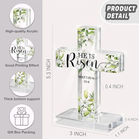 PVOPVO Easter Religious Decorations He Is Risen Christian Easter Cross Desk Decor Gifts for Women Men Friend for Home Office Prayer Room Desk Shelf Table Tiered Tray Spring Seasonl Decor in Kuwait