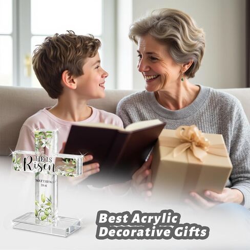 PVOPVO Easter Religious Decorations He Is Risen Christian Easter Cross Desk Decor Gifts for Women Men Friend for Home Office Prayer Room Desk Shelf Table Tiered Tray Spring Seasonl Decor in Kuwait