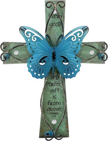 INHAI Handcrafted Christian Wall Cross 9x7,James 1:17 Verse on Wood with Antiqued Metal,Easter Inspirational Home Decor Gift(Yellow) in Saudi Arabia