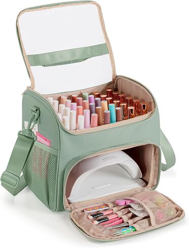 Prokva Nail Polish Organizer Bag Holds 42 Bottles(15ml/0.5 fl.oz), Double Layer Nail Storage Case for Gel Polish and Manicure Tools, Travel Nail Bag, Pink in Saudi Arabia