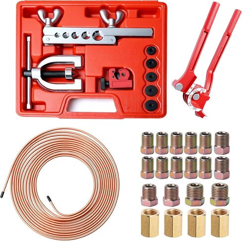 25FT 3/16 '' أحدث مجموعة خط الفرامل المطلية بالنحاس مع 16 تركيبًا و4 تركيبات خط الفرامل + أنبوب بندر + مجموعة أدوات حرق مزدوجة ومفردة لمعظم أنظمة الكبح الهيدروليكية in Kuwait