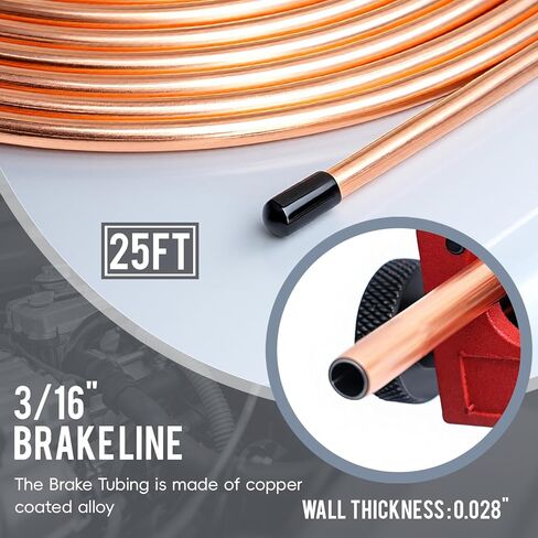 25FT 3/16 '' أحدث مجموعة خط الفرامل المطلية بالنحاس مع 16 تركيبًا و4 تركيبات خط الفرامل + أنبوب بندر + مجموعة أدوات حرق مزدوجة ومفردة لمعظم أنظمة الكبح الهيدروليكية in Kuwait