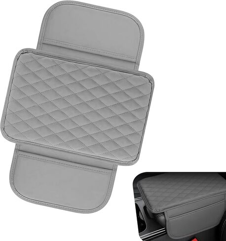 Car Center Console Cover, Leather Car Armrest Cover Cushion with 2 Storage Bags, Universal Auto Armrest Storage Box Interior Accessories for Most Vehicles(Gray) in Saudi Arabia