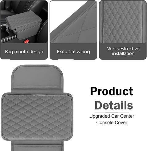 Car Center Console Cover, Leather Car Armrest Cover Cushion with 2 Storage Bags, Universal Auto Armrest Storage Box Interior Accessories for Most Vehicles(Gray) in Saudi Arabia