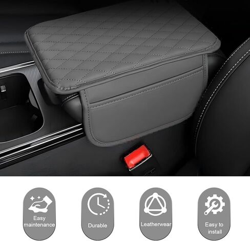 Car Center Console Cover, Leather Car Armrest Cover Cushion with 2 Storage Bags, Universal Auto Armrest Storage Box Interior Accessories for Most Vehicles(Gray) in Saudi Arabia