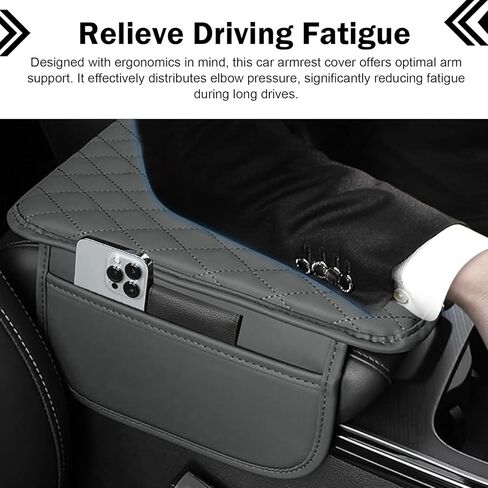 Car Center Console Cover, Leather Car Armrest Cover Cushion with 2 Storage Bags, Universal Auto Armrest Storage Box Interior Accessories for Most Vehicles(Gray) in Saudi Arabia
