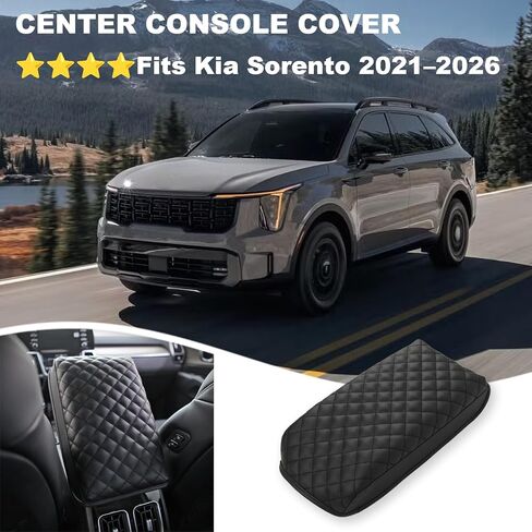 غطاء وحدة التحكم المركزية لكيا سورينتو 2026 2025 2024 2023 2022 2021، واقي صندوق مسند الذراع مضاد للماء ومضاد للخدش، غطاء وسادة من جلد البولي يوريثان الناعم، ملحقات لكيا سورينتو، أسود in Kuwait