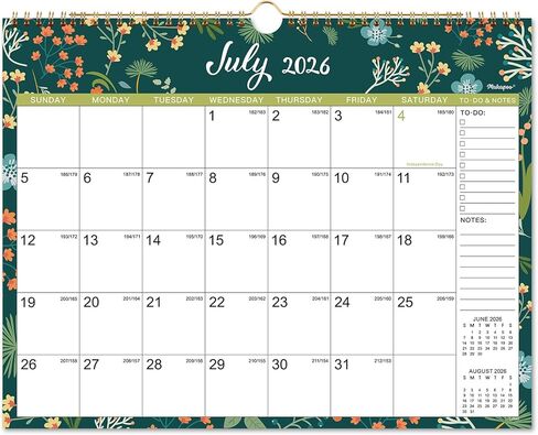التقويم 2026-2027 - تقويم الحائط 2026-2027، يوليو 2026 - ديسمبر 2027، 11.6 بوصة × 14.8 بوصة، تقويم حائط لمدة 18 شهرًا مع ربط مزدوج السلك، تواريخ جوليان، المهام والملاحظات، ورق سميك، مثالي للتنظيم - الأزهار in Kuwait