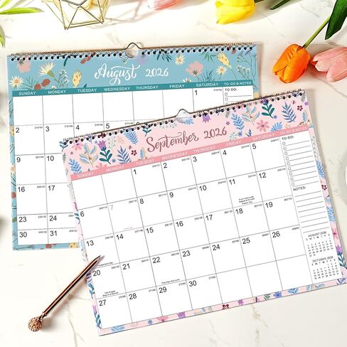 التقويم 2026-2027 - تقويم الحائط 2026-2027، يوليو 2026 - ديسمبر 2027، 11.6 بوصة × 14.8 بوصة، تقويم حائط لمدة 18 شهرًا مع ربط مزدوج السلك، تواريخ جوليان، المهام والملاحظات، ورق سميك، مثالي للتنظيم - الأزهار in Kuwait