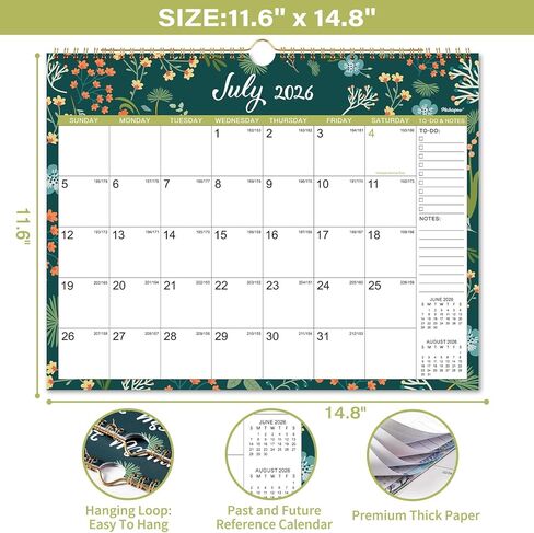 التقويم 2026-2027 - تقويم الحائط 2026-2027، يوليو 2026 - ديسمبر 2027، 11.6 بوصة × 14.8 بوصة، تقويم حائط لمدة 18 شهرًا مع ربط مزدوج السلك، تواريخ جوليان، المهام والملاحظات، ورق سميك، مثالي للتنظيم - الأزهار in Kuwait