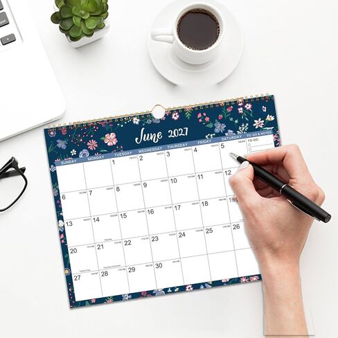 التقويم 2026-2027 - تقويم الحائط 2026-2027، يوليو 2026 - ديسمبر 2027، 11.6 بوصة × 14.8 بوصة، تقويم حائط لمدة 18 شهرًا مع ربط مزدوج السلك، تواريخ جوليان، المهام والملاحظات، ورق سميك، مثالي للتنظيم - الأزهار in Kuwait