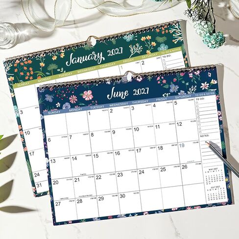 التقويم 2026-2027 - تقويم الحائط 2026-2027، يوليو 2026 - ديسمبر 2027، 11.6 بوصة × 14.8 بوصة، تقويم حائط لمدة 18 شهرًا مع ربط مزدوج السلك، تواريخ جوليان، المهام والملاحظات، ورق سميك، مثالي للتنظيم - الأزهار in Kuwait