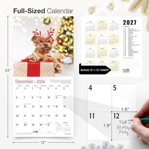 RED EMBER Yorkie Puppies Yorkshire Terriers 2026 Wall Calendar 12 Month | 12" x 24" Open | Thick & Sturdy Paper | Holiday Gift | Cute Puppy Dog Calendar 2026 in Saudi Arabia