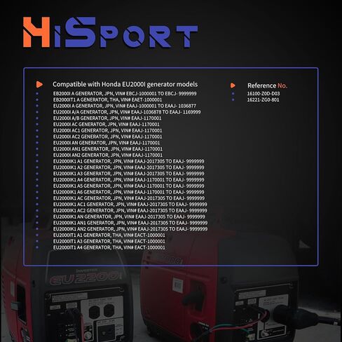 HiSport EU2000I Carburetor with Air Filter Spark Plug Set - Compatible with Honda Generator EB2000i EU2000 EB2000I EB2000IT1 EU2000IK1 EU2000IK1 - Replace 16100-Z0D-D03 16100-Z0D-D01 in Saudi Arabia