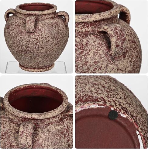 Rustic Ceramic Vase with Handles – Antique-Style Beige Farmhouse Pottery Decorative Urn for Table Centerpiece, Mantel, Shelf, or Entryway Home Décor in Saudi Arabia