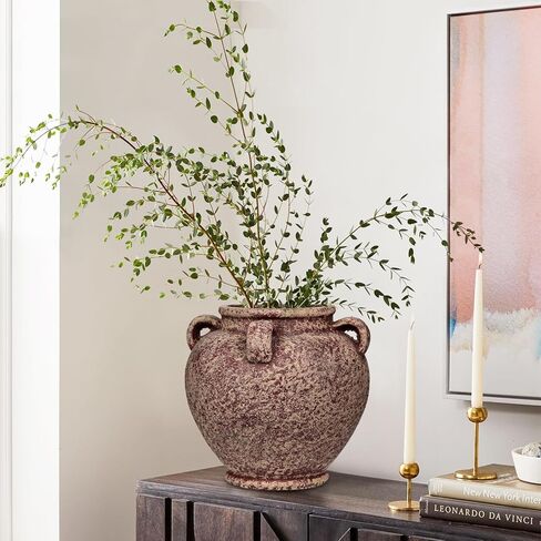 Rustic Ceramic Vase with Handles – Antique-Style Beige Farmhouse Pottery Decorative Urn for Table Centerpiece, Mantel, Shelf, or Entryway Home Décor in Saudi Arabia