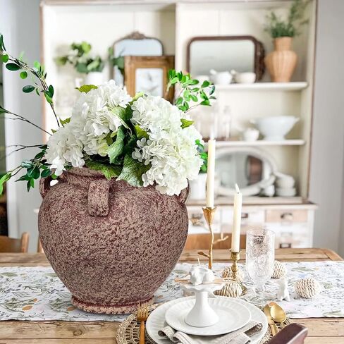Rustic Ceramic Vase with Handles – Antique-Style Beige Farmhouse Pottery Decorative Urn for Table Centerpiece, Mantel, Shelf, or Entryway Home Décor in Saudi Arabia