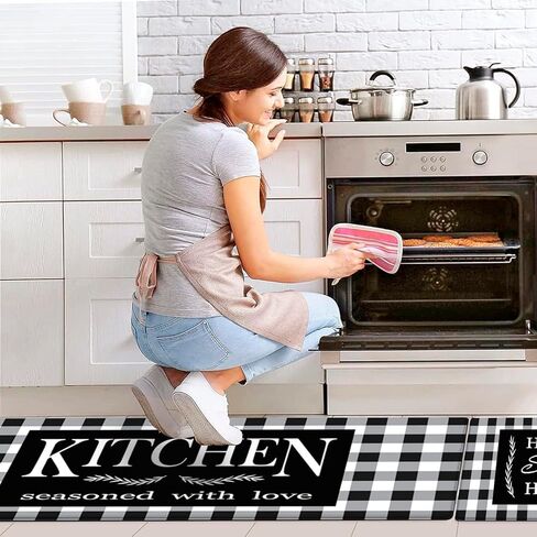 مجموعة سجاد المطبخ الساحلي مكونة من 2 سجادة مطبخ للشاطئ مبطنة للأرضية ومضادة للتعب سجادة أرضية المطبخ بنمط سمكة مضادة للماء ومضادة للانزلاق لحوض المطبخ، 17.3 × 28 + 17.3 × 47 بوصة، أزرق in Kuwait