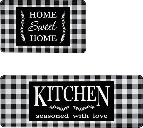 مجموعة سجاد المطبخ الساحلي مكونة من 2 سجادة مطبخ للشاطئ مبطنة للأرضية ومضادة للتعب سجادة أرضية المطبخ بنمط سمكة مضادة للماء ومضادة للانزلاق لحوض المطبخ، 17.3 × 28 + 17.3 × 47 بوصة، أزرق in Kuwait