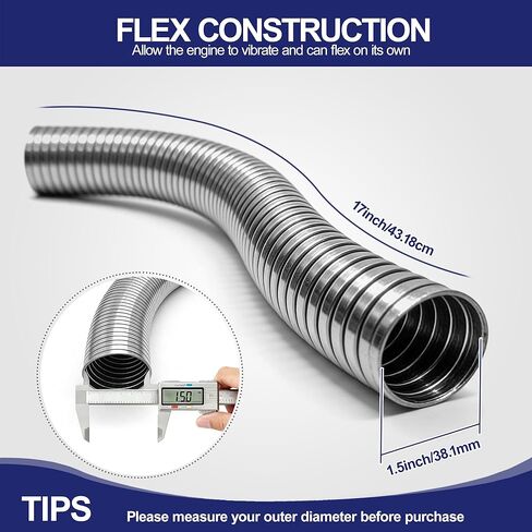 1.5" [1 1/2"] ID x 17" Length Universal Exhaust Flex Pipe, 304 Stainless Steel Flexible Exhaust Tubing in Kuwait
