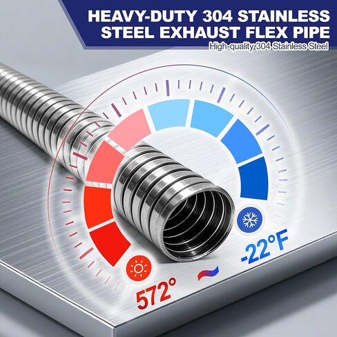 1.5" [1 1/2"] ID x 17" Length Universal Exhaust Flex Pipe, 304 Stainless Steel Flexible Exhaust Tubing in Kuwait