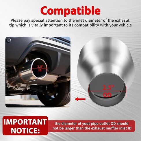 طرف عادم الديزل بمدخل 2.5 بوصة، مخرج 4.5 بوصة، الطول الإجمالي 7 بوصة، أنبوب عادم عالمي من الفولاذ المقاوم للصدأ بجدار مزدوج مائل، أطراف أنابيب عادم ملحومة بالشاحنة، حزمة من 2 in Kuwait