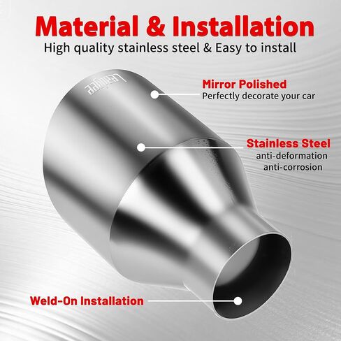 طرف عادم الديزل بمدخل 2.5 بوصة، مخرج 4.5 بوصة، الطول الإجمالي 7 بوصة، أنبوب عادم عالمي من الفولاذ المقاوم للصدأ بجدار مزدوج مائل، أطراف أنابيب عادم ملحومة بالشاحنة، حزمة من 2 in Kuwait